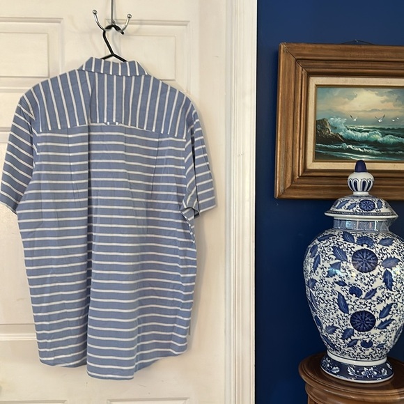 Men’s Club Room Light Blue & White Striped Short Sleeve Button Up Shirt Size XL - Picture 6 of 8